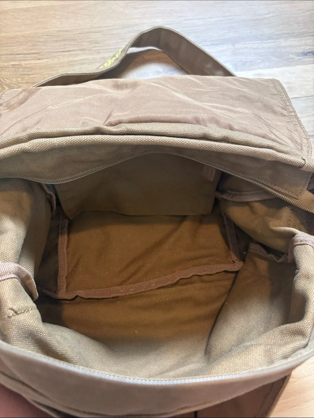 American Girl Brown Canvas Crossbody with Pink Patterned Straps